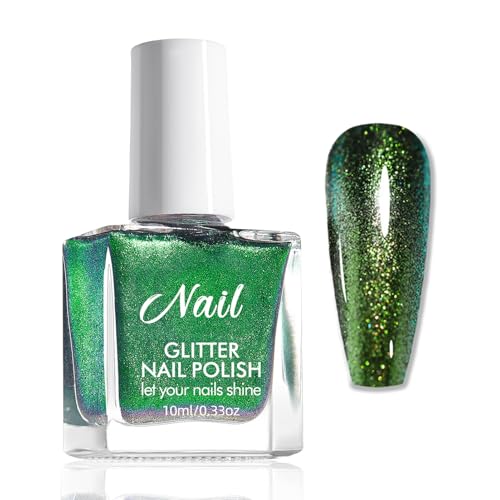 Chamäleon Nagellack Grün mit Farbwechsel Effekt - Holografischer Nagelack Schnelltrocknend - Ungiftig Glitzer Nagellack Auf Wasserbasis - Nail Polish Ohne UV Lampe für Frauen (Green, 10 Ml)