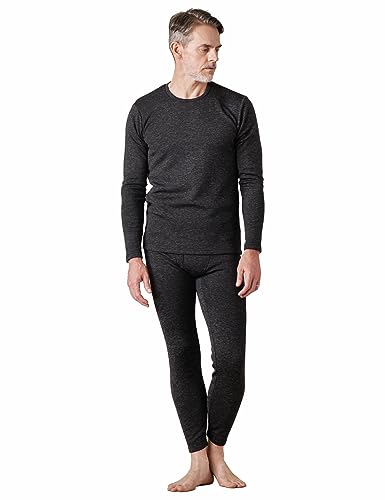 LAPASA Men's Heavyweight Thermal Underwear Set, Ultra Warm Fleece Lined Base Layer Top and Bottom Long Sleeve Long Johns M24, Heather Black, L