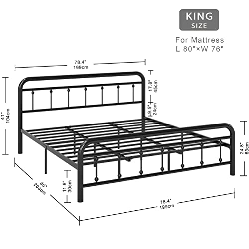 Likimio King Bed Frame, Metal Platform Bed Frame King With Headboard And Strong Support Frames, Easy Assembly, Noise-Free, No Box Spring Needed, Black #TOP1