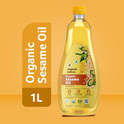 Image of Organic Tattva Sesame Oil 1 Litre | Unrefined Cold Pressed Cooking Oil | Pure Sesame Seed Oil | Suitable for Everyday Cooking (Pack of 2)