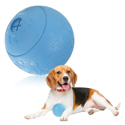 DEWEL Pelota Perro, Juguete Interactivo para Perros, Juguete Dispensador de Golosinas para Mascotas, Pelota Dental Perro Indestructible, Bola de Limpieza de Dientes, Azul (8 cm)