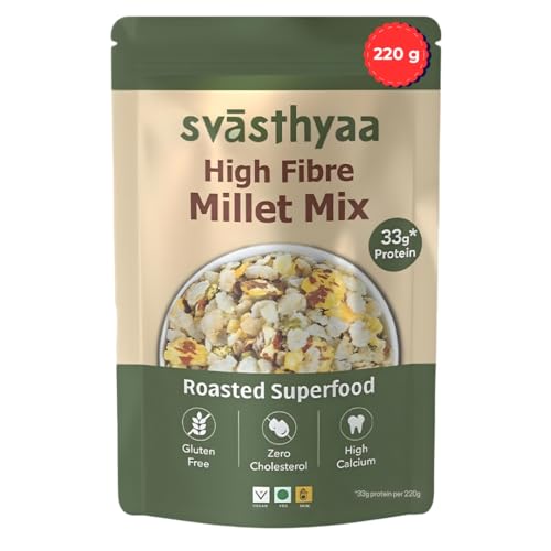 Image of Svasthyaa High Fibre Millet Mix | Roasted Chivda Namkeen with Jowar, Chana Jor, Moong Jor & Corn Flakes | Healthy Ready to Eat Indian Snacks for Adults & Kids | Fresh Roasted Mixture, High Protein Snack, Sugar Free, Gluten Free, Diabetic Friendly Jain Snack | 220g - Pack of 1