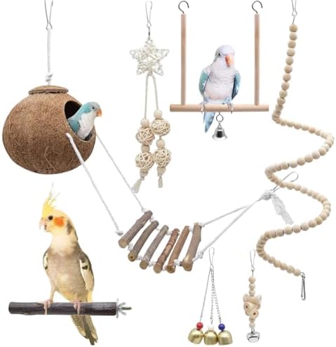 7 Piezas Juguetes para Loros, Juguetes Colgante para Pájaros, Pájaros Juguete con Campanas, Juguete Agapornis para Jaula para Pequeños y Medianos Loros De Aves, Periquitos, Pinzones