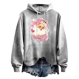 Yowablo Jersey con capucha con bolsillo y letras de Navidad impresas para mujer, con cordón de ajuste, vestido de cintura baja, gris, XX-Large
