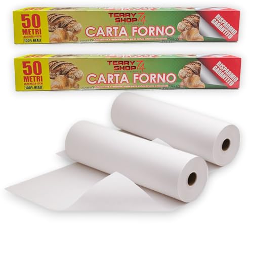 Carta Forno Professionale 40 cm di spalla lunghezza 50 metri bisiliconata, antiaderente sui due lati (2 Rotoli 40cm x 50 metri)