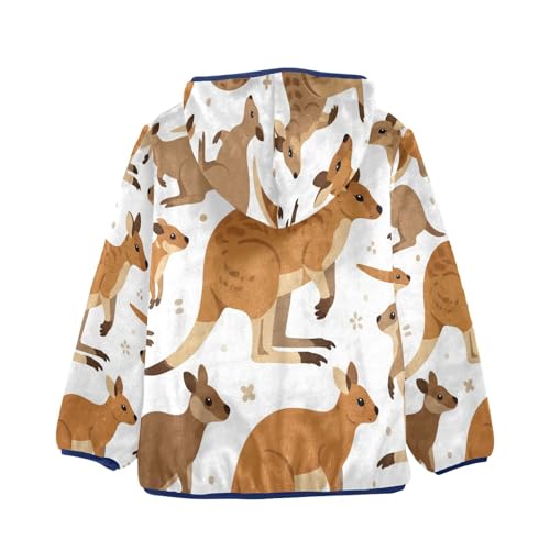 Kangaroo Pattern Print on Fabric Toddler Fleece Jacket Girl Boys Hooded Fleece Jacket Coat Warm Outwear Zip-up 3-10T2