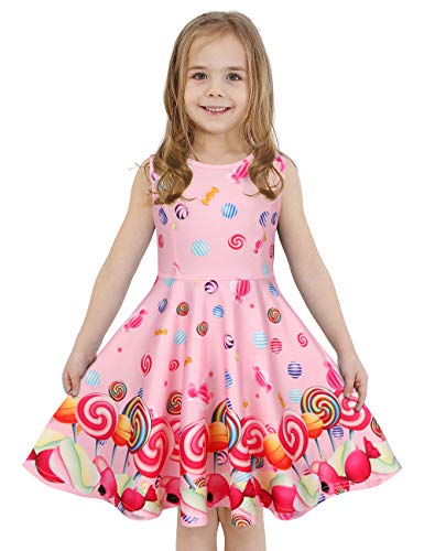 LaBeca Girls Lollipop Printed Birthday Party Play Sleeveless Pink Dress Lollipop M