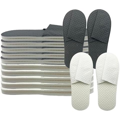 Real Fancy 10 Pairs Thick Outsole Durable Eco-friendly Disposable Hotel Slippers for Spa Salon Party Wedding Guests Black and White Cover