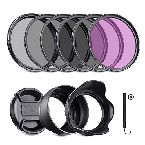 Image of NEEWER 77mm ND2 /4 /8, UV /CPL /FLD Filter Kit with Lens Hoods, Cap, Pouch, Safety Tether & Cleaning Cloth (Glass)