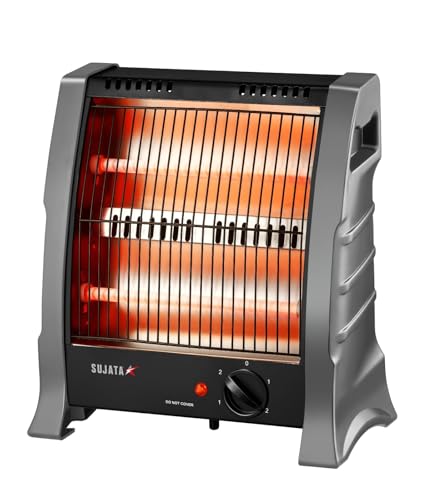 Sujata Room Heater for Bedroom | 2 Years Warranty | Heater for Room in Winter, 2-Rod Quartz Heat, 400W & 800W Selection Switch, Metal front grill, Cool Touch Body, 2 Metres Long Wire (SRH63- Black)