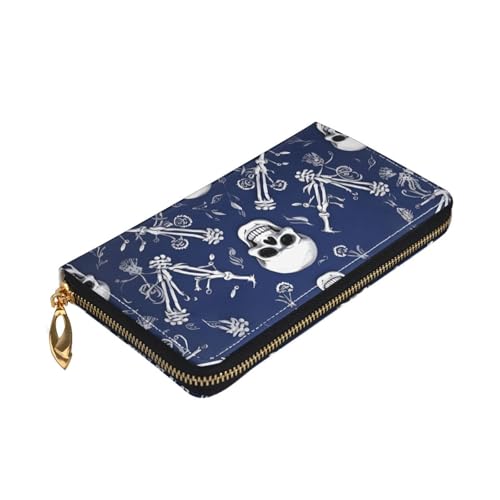 Leather Wallet for Women Men Bifold Wallet Ultra Slim Credit Card Holder Blue Skull and Bones Ladies Clutch Purse4