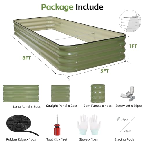 GoCampDriect 6IN1 Raised Garden Bed - 8x3x1ft Galvanized Raised Garden Boxes Outdoor Corrosion Resistant | Variable Shape 9x2x1ft Metal Raised Garden Beds for Planting Vegetable, Fruits,Flower