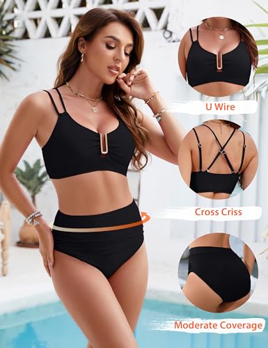 BMJL Womens High Waisted Bikini Sets Modest Tummy Control Swimsuits Cutout Crisscross Ruched Two Piece Bathing Suit2