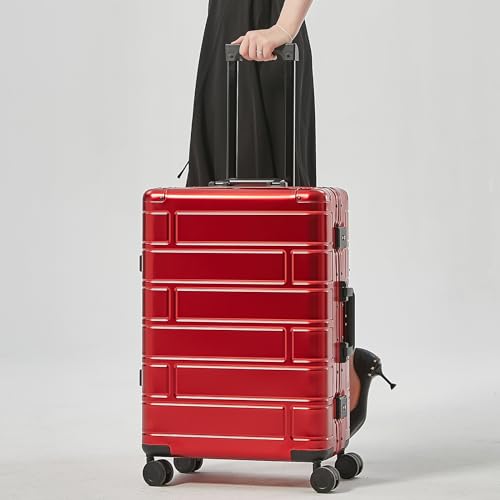 All Aluminum Carry-on Luggage TSA Customs Lock Mute Swivel Hard Shell Meral Suitcase Set (red, 28 '')2