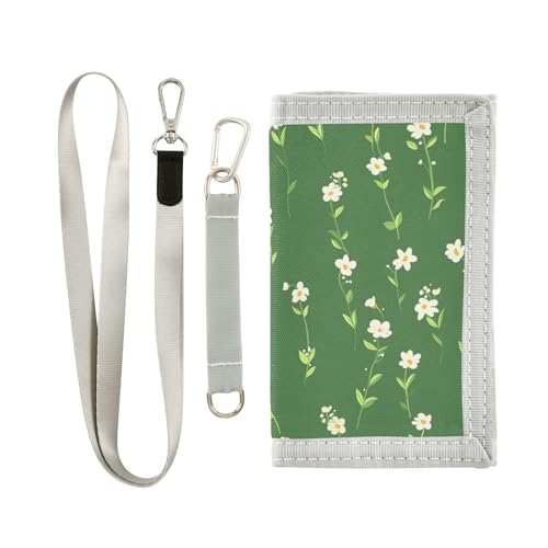 ALAZA Kids Wallets for Boys Girls Toddler Trifold Wallet Children Small Green White Flowers Small with Zipper Coin Pocket