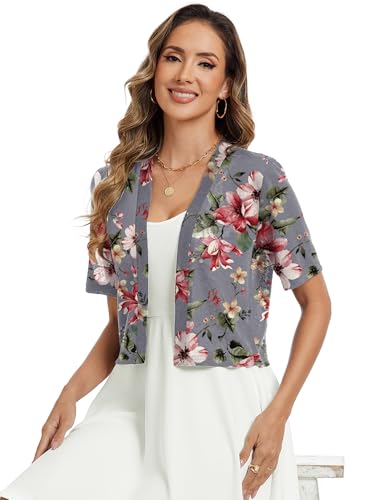 Image of Heymoments Women's Thin Shrugs Short Sleeve Lightweight Cropped Tops Open Front Knitted Cardigan for Dress Summer Bolero