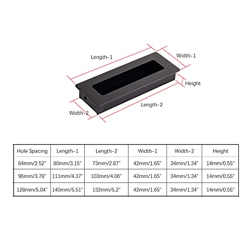Dreneco 4pcs Aluminium Alloy Recessed Handle Sliding Door Cupboard Wardrobe Flush Pull Hidden Handles Black (Hole Distance 128mm) - Image 2