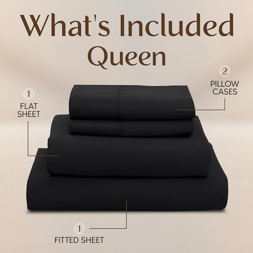 Image of Utopia Bedding Queen Sheet Set - 4 Piece Bed Sheets for Queen Size Bed, Soft and Breathable Microfiber, Includes 1 Fitted Sheet, 1 Flat Sheet and 2 Pillowcases (Black)
