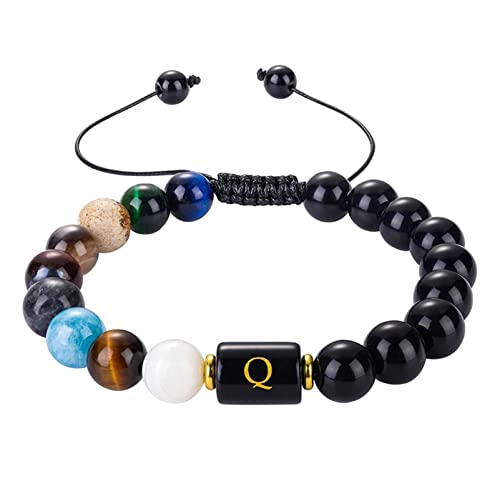 Bracelet de perles pierre 10mm cadeau personnalisé initiale A-Z homme