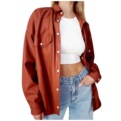 Manteau en cuir confortable veste ample boutons pour femme