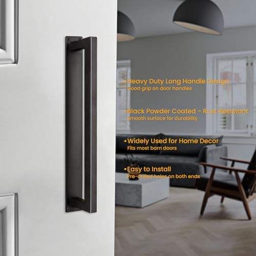 Homode Barn Door Handle, 12" Rustic Pull Handle Heavy Duty, Matte Black Square Door Pull with Flush Long Base, for Sliding Barn Door, Gate, Shed, Garage by Homode - Image 4