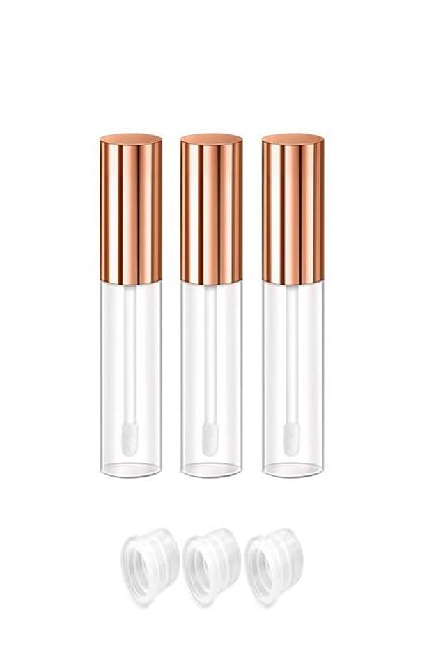 Hunky Dory 4ml Round Rose Gold Travel Empty Lip Gloss,Lip Care,Costemic, Oil Bottles Transparent Empty Clear Lip Containers Tubes,Refillable Bottle with Plug (Pack of 3)-image-42