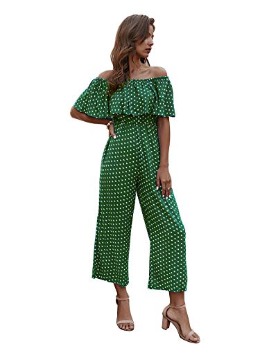 Liyohon women's summer off shoulder ruffle polka printed high wai…
