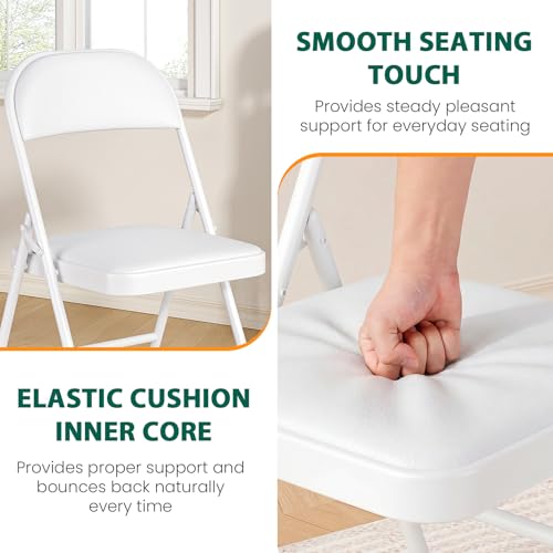 Folding Chairs 2 Pack,350 lbs Heavy Duty Metal Frame Folding Chairs with PU Leather Padded Seat,Ergonomic Portable Foldable Chair with Non-Slip Rubber Feet for Indoor Outdoor Wedding Patio Party,White by FurniEdge - Used condition - Image 5