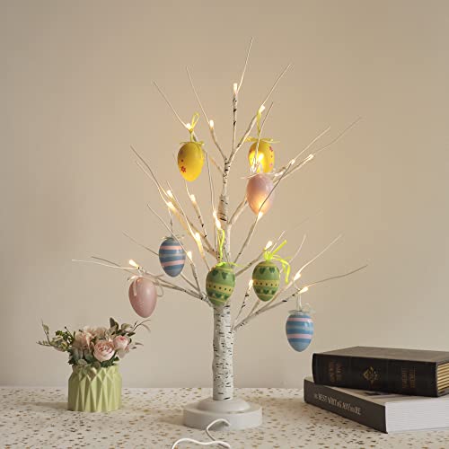 24 Led Lighted Birch Tree With Hanging Easter Eggs 24 Inch Adjustable Branches Artificial Tree Tabletop Battery/Usb Operated 8 Lighting Modes For Home Wedding Christmas Decoration (Warm White) #TOP3