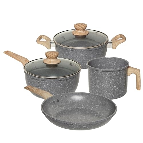 OSTER JOGO DE PANELAS E LEITEIRA MARBLE EDITION DARK GREY – 4 PEÇAS COM REVESTIMENTO CERÂM...