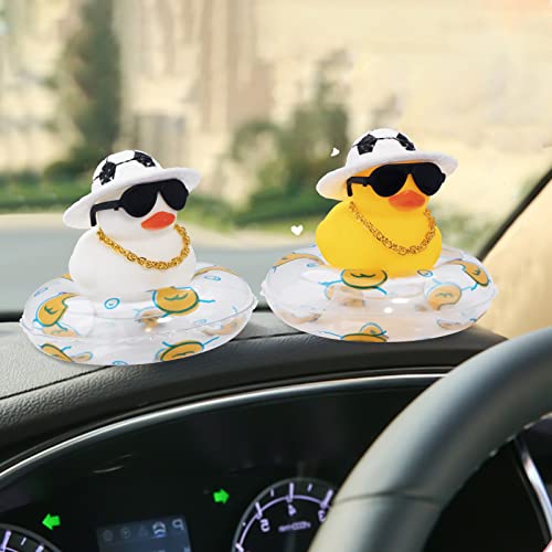Image of wonuu Car Rubber Duck, Yellow Duck Decoration Dashboard with Sun Hat Swim Ring Necklace Sunglasses for Car Dashboard Decorations