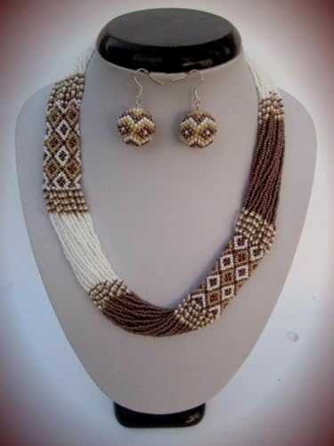 Collar gerdan ucraniano tradicional joyería de cuentas de semillas y pendientes multicolor 2