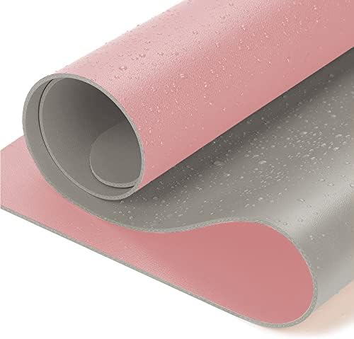 La Llareta Office Desk Pad, Desk Pad Protector, Waterproof Desk Writing Pad, Dual Sided, PU Leather for Notebook Computer Desk Mat, Office, Home use (Pink+Silver)