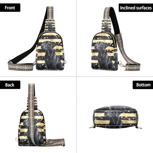 KLL Trendy Black Dog Black and Gold Striped crossbody sling bag lightweight sling backpack for women for hiking3