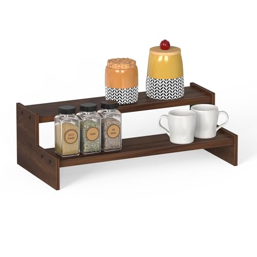 Image of BLUEWUD Dolvin Mini Ladder Style Engineering Wood Spice Masala Rack Shelf Stand Organiser /Spice Bottle Display Rack & Cup Stand for Home & Kitchen, DIY (Do it Yourself) (Brown Maple, 31.1x15.7x10 Cm)