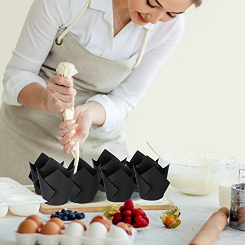 200 Packs Tulip Cupcake Liners Paper Baking Cups Greaseproof Muffin Liners Grease Resistant Cupcake Wrappers For Weddings Birthday Baby Showers Cake Balls Muffins Candy Jelly Party Supplies(Black) #TOP5