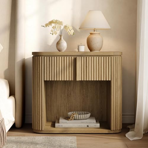 Image of SICOTAS 30 inch Wide Night Stand Set of 2, Oversized Extra Large Nightstands Side Tables with Solid Wood Handle & Drawer, Modern Fluted Bedside Table End Table with Storage for Bedroom, Sofa Couch, Office