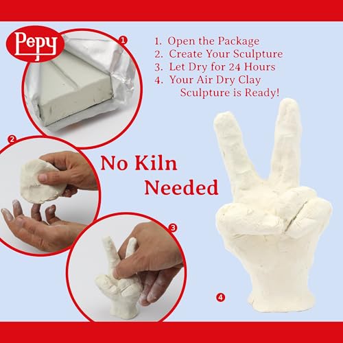Pepy Premium European Air Dry Modeling Clay White 3-Pack 2.2 lb. Bars, 6.6 lbs. Total; Easy to Use Air-Hardening Clay for Classroom and Montessori Sculpting and Crafts Projects