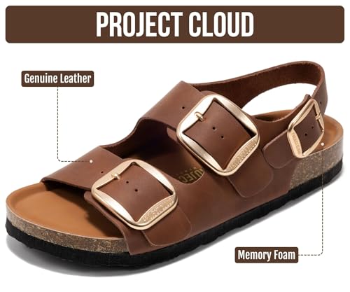 Image of Project Cloud 100% Genuine Leather Beach Sandals for Women 2026 with Lightweight & Comfortable Slides for Women - Non Slip with Memory Foam Slingback Womens Sandals 2026 (Garda)
