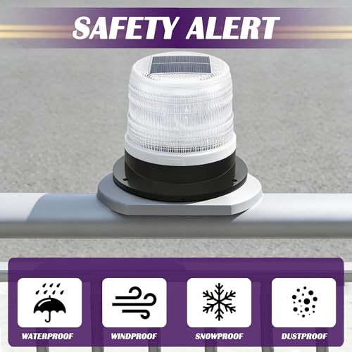 Image of Solar Strobe Warning Light: Strong Magnetic Base Waterproof Traffic Lights,Solar Safety Flashing LED Lamp for Construction, Traffic, Factory, Safety Sign, Crane Tower (White:Red and Blue Light)