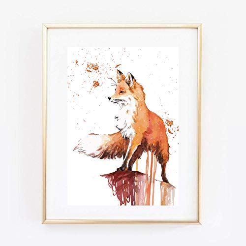 Din A4 Kunstdruck ungerahmt - Fuchs Aquarell modern orange Geschenk Druck...