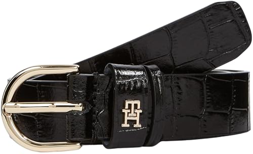 Tommy Hilfiger Ceinture Femme Essential Effortless 2,5 cm à Motif Crocodile, Noir (Black), 95 cm