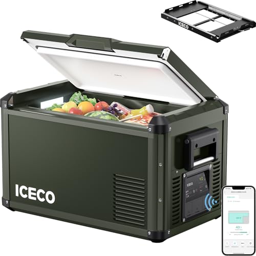 Image of ICECO VL35 ProS 12 Volt Refrigerator Powered by SECOP, 35 Liters Portable Fridge, Multi-directional Lid, Dual USB & DC 12 /24V, AC 110-240V, 0℉-50℉, for Car, Truck(VL35 ProS Olive Green+Slide)