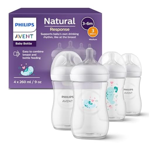 Philips Avent Natural Response, set de regalo para bebés: 4 biberones Natural Response de 260 ml con tetinas T3 (para bebés de 1 mes o más), modelo SCY903/61