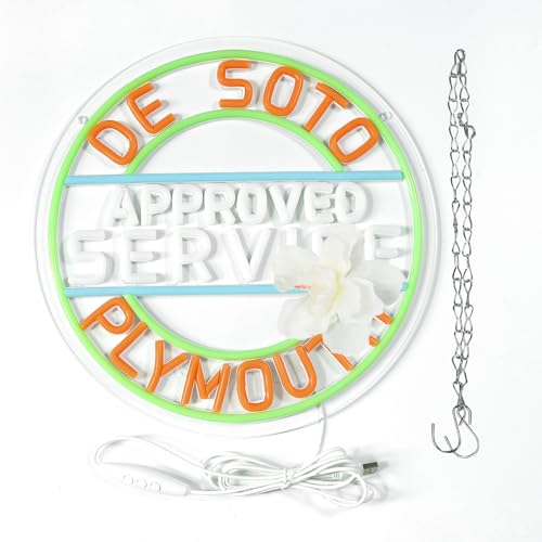 Image of WonderfulLife De Soto Approved Service Plymouth Vintage Classic Car or Automotive Repair Service Neon Sign,Dimmable Led Lights for Garage,Bright and Eye-Catching Wall Art.