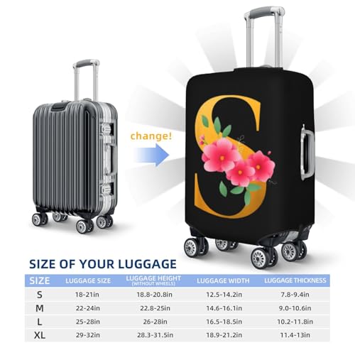 Generic Luggage Cover Flower Golden Letter S Suitcase Protector fits 18-32inch Travel Suitcase Cover Dustproof Washable with Concealed Zipper for Wheeled Suitcase LC873 5