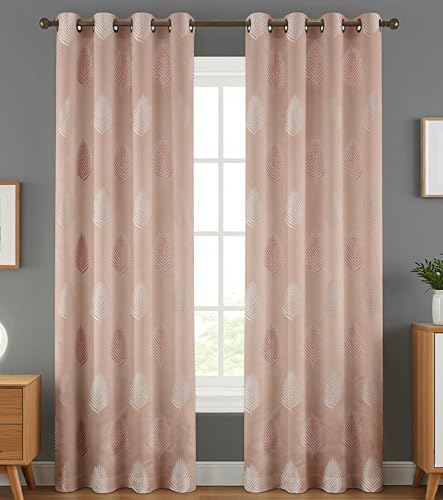 Image of FRESH FROM LOOM Jacquard Anti-Wrinkle 8 Feet Curtains for Long Door & Window | 80% Sun Block | Modern Design | Premium Look & Feel, Luxury Curtain (8ft, Dusty-Rose, 2pc Set)