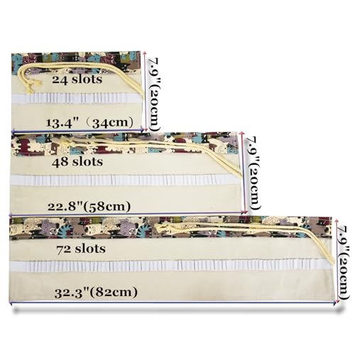Image of Cat Canvas Pencil Wrap Case Kitty Colored Roll Up Holders Kitten Pencil Organizers for Artist Adult Sketch Travel Storage With 72 Slots(Animals)