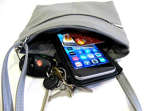 Women's Genuine Leather Small Cross Body Messenger Purse (Grey)3