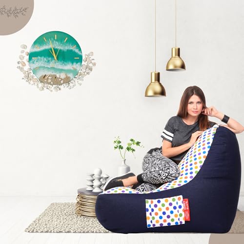 Image of Style Homez Urban Design Denim Canvas Polka Dots Printed Chair Bean Bag XXL Size Filled with Beans Fillers